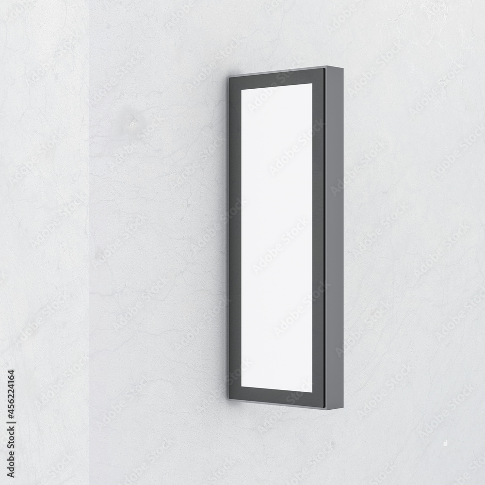 Gray vertical Signboard Mockup on concrete wall corner, store signage lightbox template Gray vertical Signboard Mockup on concrete wall corner, store signage lightbox template