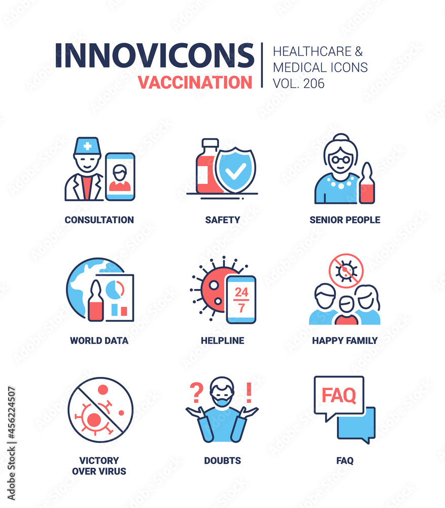 Vaccination - colored line design style icons set
