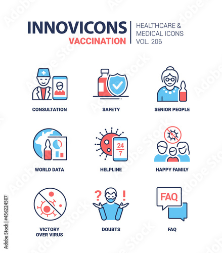 Vaccination - colored line design style icons set