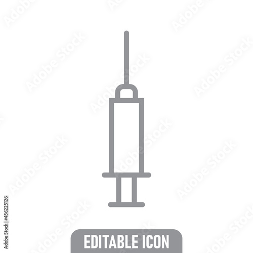 Syringe icon. Vaccine vaccination symbol. Editable line stroke.