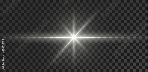 Shining stars isolated on a transparent white background. Effects, glare, radiance, explosion, white light, set. The shining of stars, beautiful sun glare. Vector illustration.