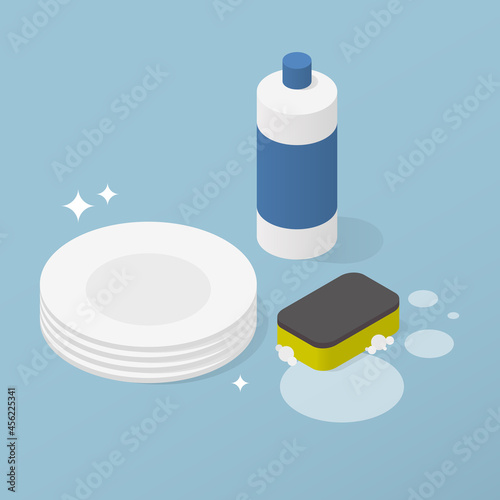 Washing Dishes Detergent Isometric Illustration