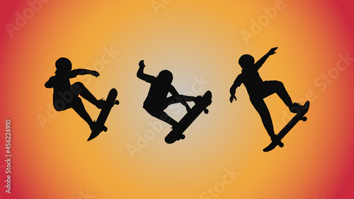 abstract background of silhouette skateboard pose move trick