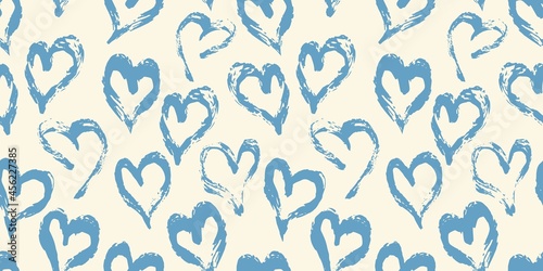 Seamless heart pattern. Hand painted ink brush