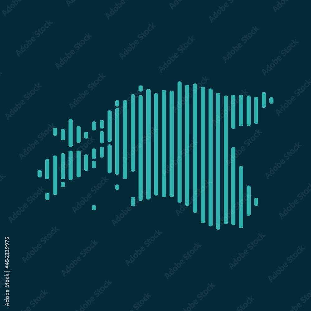 Vector abstract map of Estonia with blue straight rounded lines isolated on a indigo background.