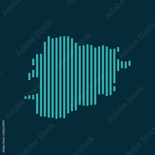 Vector abstract map of Andorra with blue straight rounded lines isolated on a indigo background.