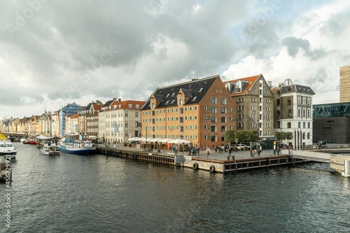 Copenhagen  Denmark. September 26  2019  Landscape in Nyhavn with with canals and colorful architecture.