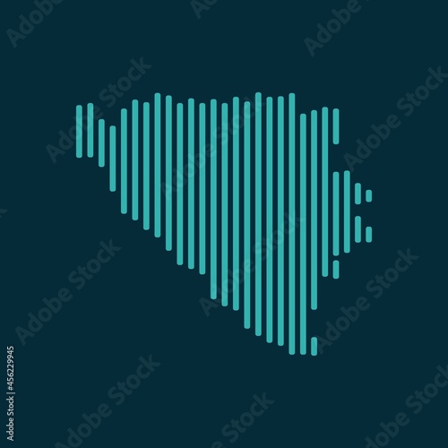 Vector abstract map of osnia and Herzegovina with blue straight rounded lines isolated on a indigo background.