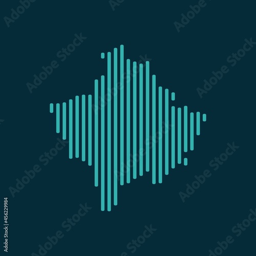Vector abstract map of Kosovo with blue straight rounded lines isolated on a indigo background.