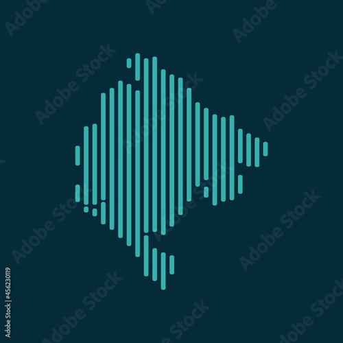 Vector abstract map of Montenegro with blue straight rounded lines isolated on a indigo background.