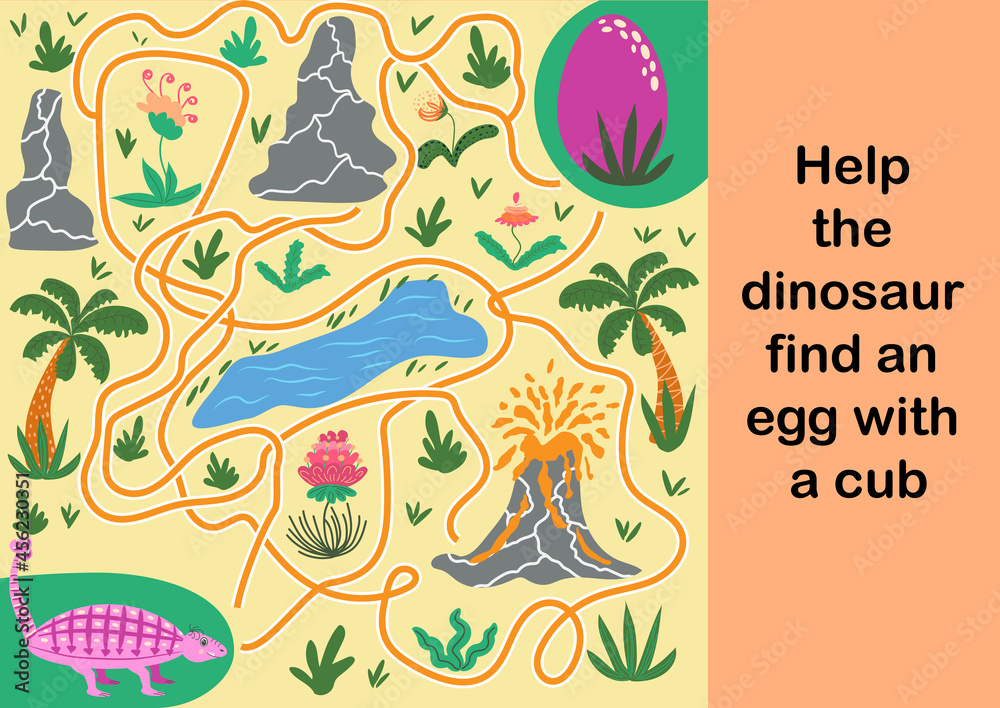 A fun labyrinth for children. Help the dinosaur find his cub. Children's educational game.