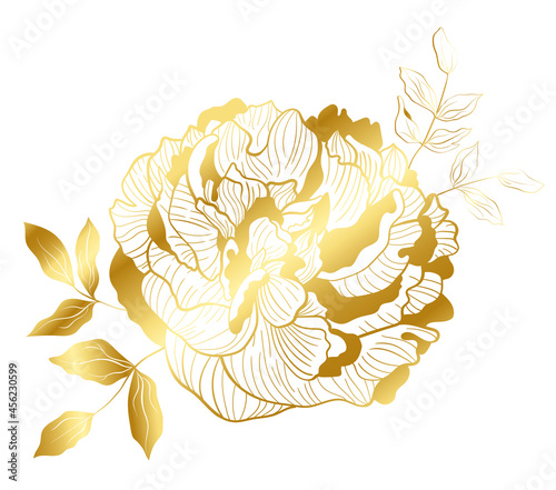 Golden line peony flower in oriental trend