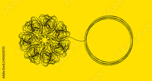 Tangle and untangle concept. Psychotherapy, psychology doodle illustration. Coach abstract icon photo
