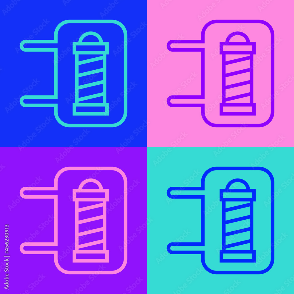 Pop art line Classic Barber shop pole icon isolated on color background. Barbershop pole symbol. Vector Pop art line Classic Barber shop pole icon isolated on color background. Barbershop pole symbol. Vector