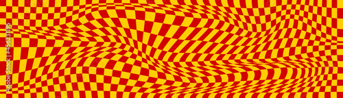 Checkered background with distorted squares. Abstract banner with distortion