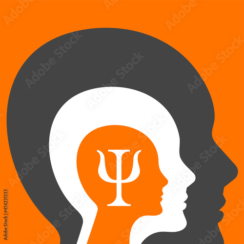 Letter psi and three profiles. Psychology logo