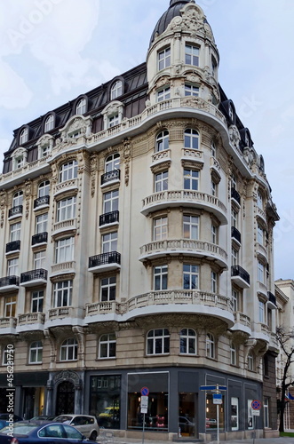 Fragments of old beautiful buildings in the center of the Bulgarian capital Sofia, Bulgaria, Europe 