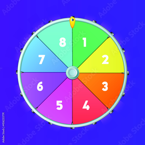 Realistic 3d spinning fortune wheel, lucky roulette vector illustration, Fortune wheel vector background, Online casino concept, Lucky roulette vector illustration Eight segmentation fortune wheel lot