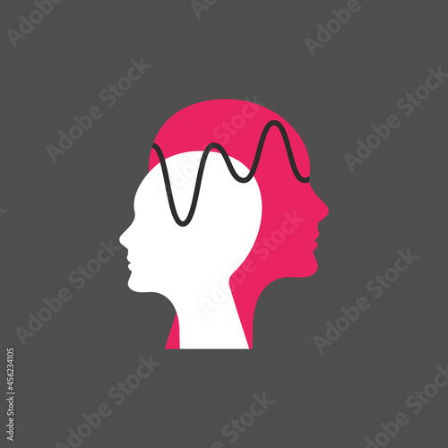 Two male abstract profiles. Coaching modern logo. Human heads and wave