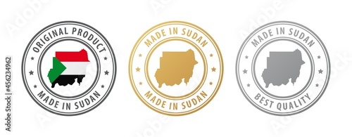 Made in Sudan - set of stamps with map and flag. Best quality. Original product.
