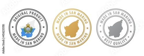 Made in San Marino - set of stamps with map and flag. Best quality. Original product.