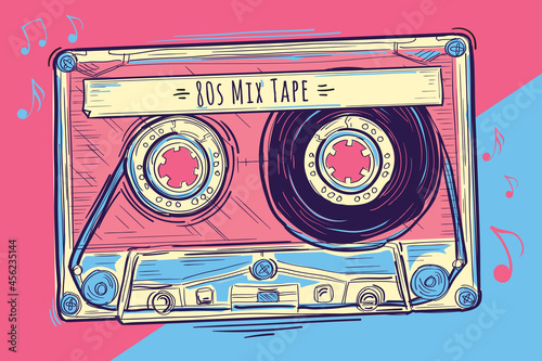 80s mix tape - colorful musical audio cassette design