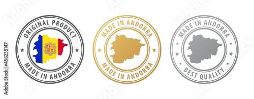 Made in Andorra - set of stamps with map and flag. Best quality. Original product.