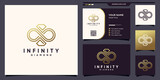Symbol of infinity and diamond logo with unique linear style and business card design Premium Vector