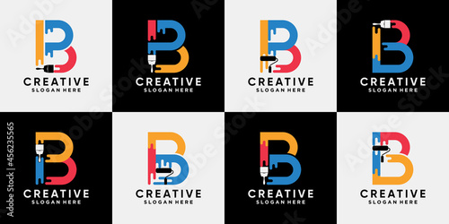 Set bundle of paint logo design template initial letter b with creative modern concept Premium Vector