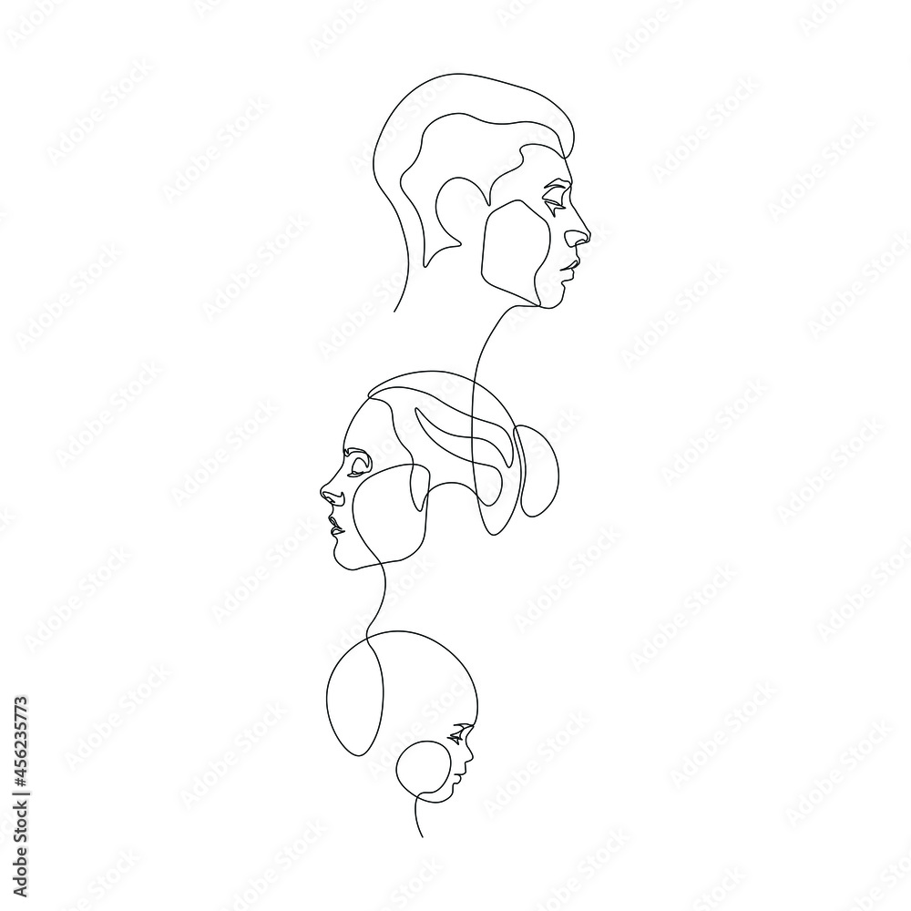 Continuous line family parent child love simple line vector illustration Continuous line family parent child love simple line vector illustration