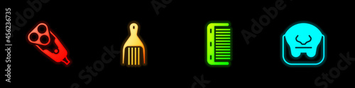 Set Electric razor blade, Barrette, Hairbrush and Mustache and beard icon. Vector