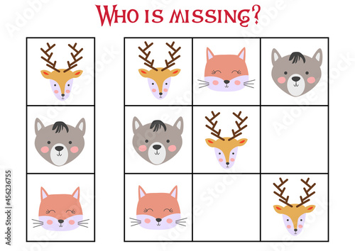 Sudoku game for children with pictures. Kids activity sheet. cute African animals