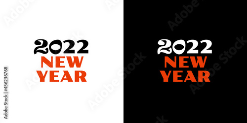 2022 Happy New Year logo design. 2022 typography symbol Happy New Year. Vector illustration with black and red labels isolated on white and black background. Vector illustration.