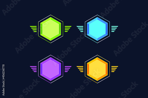 Awards medals for Gui Game. Vector golden template award 4 steps by step. Level results vector icon design for the game, UI, banner, design for the app, interface, game development, playing cards.