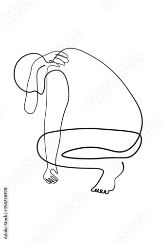Continuous line stressed women headache depression are anxious simple line vector illustration