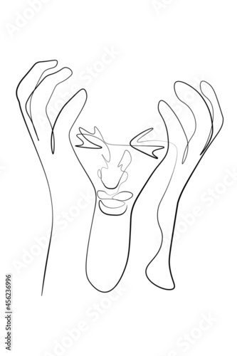 Continuous line stressed women headache depression are anxious simple line vector illustration