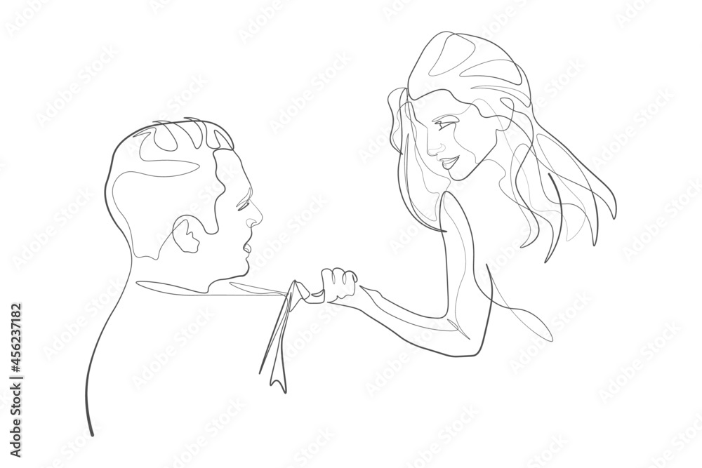 Continuous line woman and man showing love valentine vector illustration Continuous line woman and man showing love valentine vector illustration
