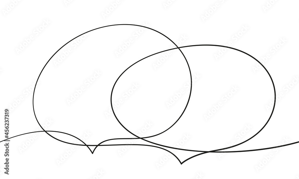 Two speech bubbles continuous one line drawing doodle, Black and white vector minimalist linear illustration made of single line organic shape, Design element template Two speech bubbles continuous one line drawing doodle, Black and white vector minimalist linear illustration made of single line organic shape, Design element template