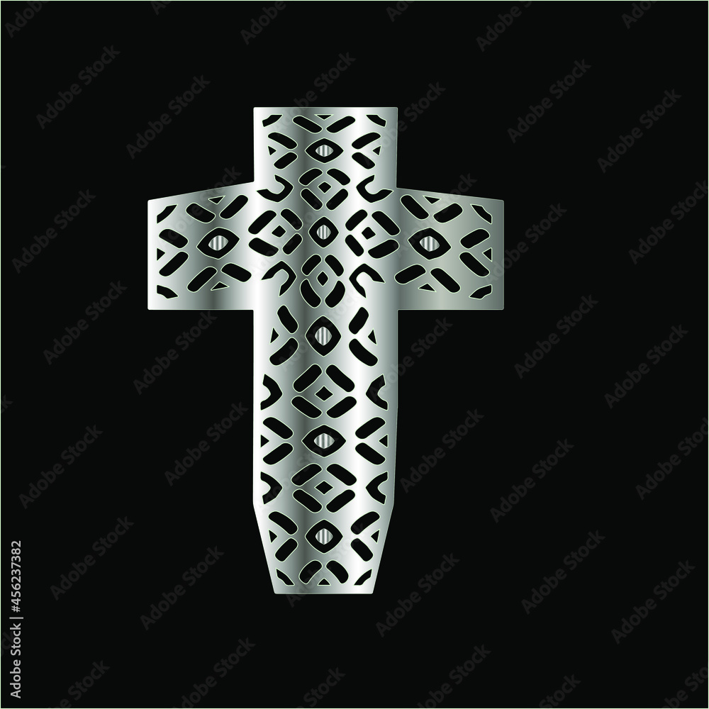 cross with patterns of metal on a black background. 