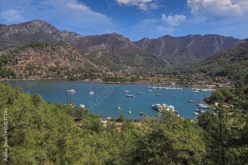 Turkey - Mugla - Marmaris 06 September 2021 People in the sea at Orhaniye bay  orhaniye marina and K  zkumu beach.