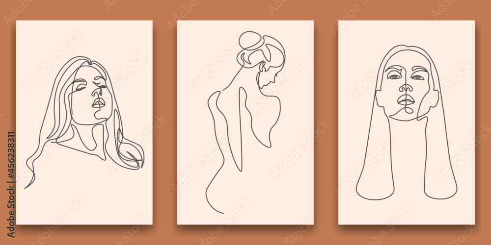 Surreal Faces Continuous line, drawing of set faces and hairstyle, fashion concept, woman beauty minimalist, vector illustration pretty sexy. Contemporary portrait Surreal Faces Continuous line, drawing of set faces and hairstyle, fashion concept, woman beauty minimalist, vector illustration pretty sexy. Contemporary portrait