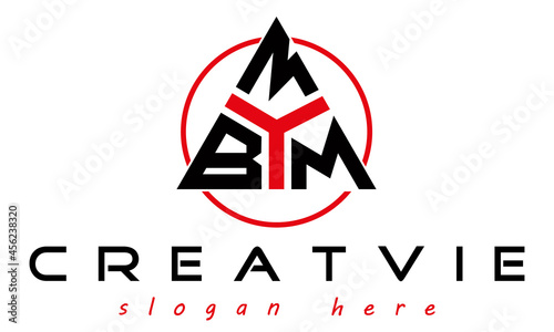 triangle badge with circle BMM letter  logo design vector, business logo, icon shape logo, stylish logo template
