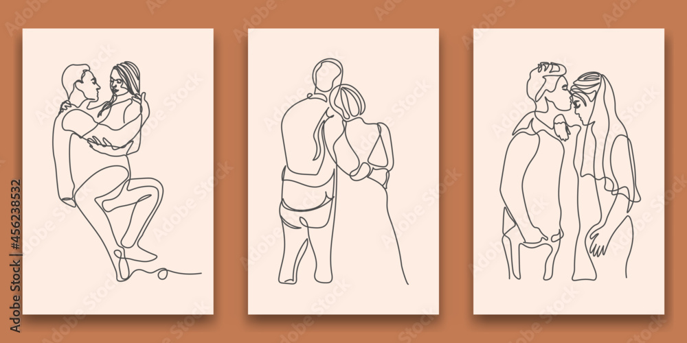 Continuous line woman and man showing love valentine vector illustration