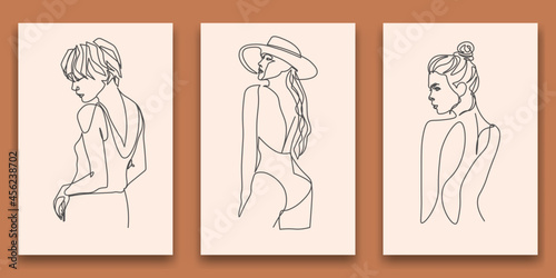 Surreal Faces Continuous line, drawing of set faces and hairstyle, fashion concept, woman beauty minimalist, vector illustration pretty sexy. Contemporary portrait