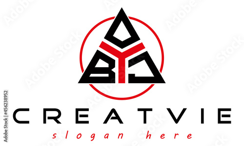 triangle badge with circle BOJ letter  logo design vector, business logo, icon shape logo, stylish logo template