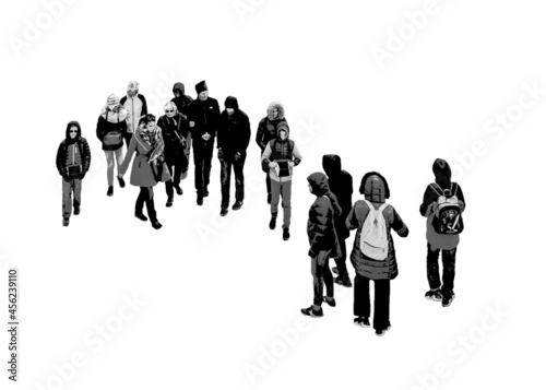 Stencil Style High Angle Crowd Isolated