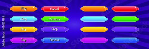 Game ui set of Buttons. GUI to build 2D games. Vector. Can be used in the production of mobile, web or video games. Game buttons design. Game button. Button design for 2D game. 2D Game button design.