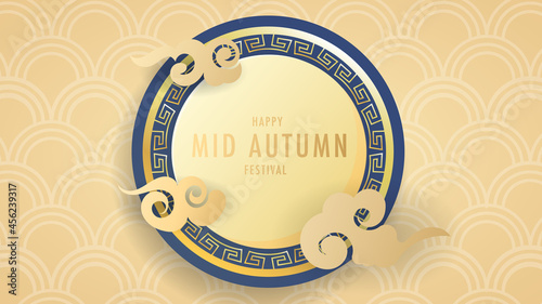Chinese Mid Autumn festival background, full moon with golden clouds , on a golden  background, Flat Modern design , illustration Vector EPS 10