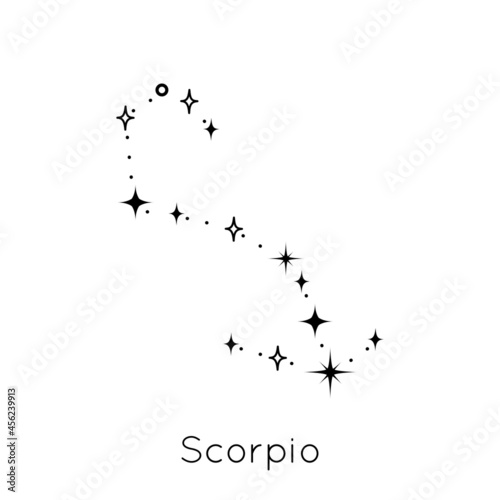 Zodiac constellation sign Scorpio. Celestial Astrological Horoscope symbol on white background. Vector Illustration