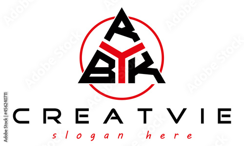 triangle badge with circle BRK letter  logo design vector, business logo, icon shape logo, stylish logo template